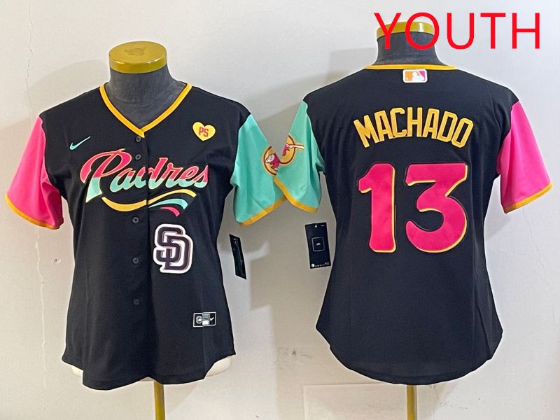 Youth San Diego Padres #13 Machado Black City Edition 2025 Nike MLB Jersey style 14